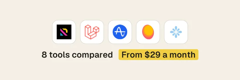 Logos of Rankshift, RadarKit, Amplitude AI Visibility, AI Search Watcher, Bloomiro. 8 tools compared, from $29 a month.