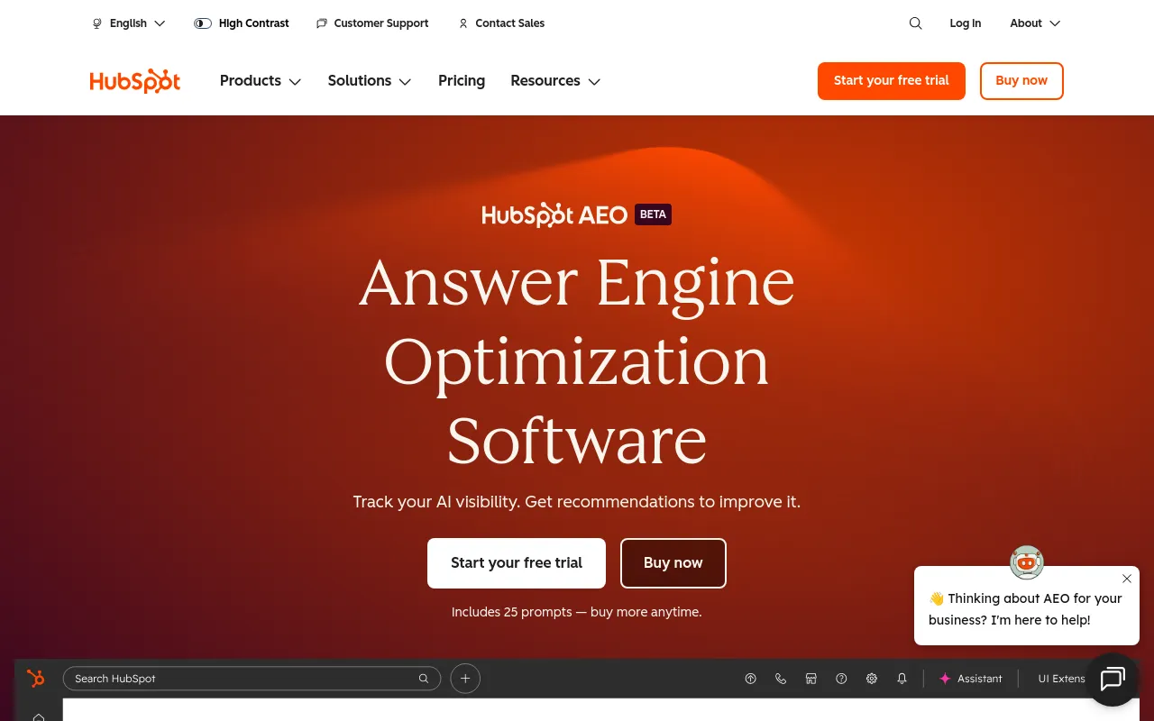 Screenshot of HubSpot AEO