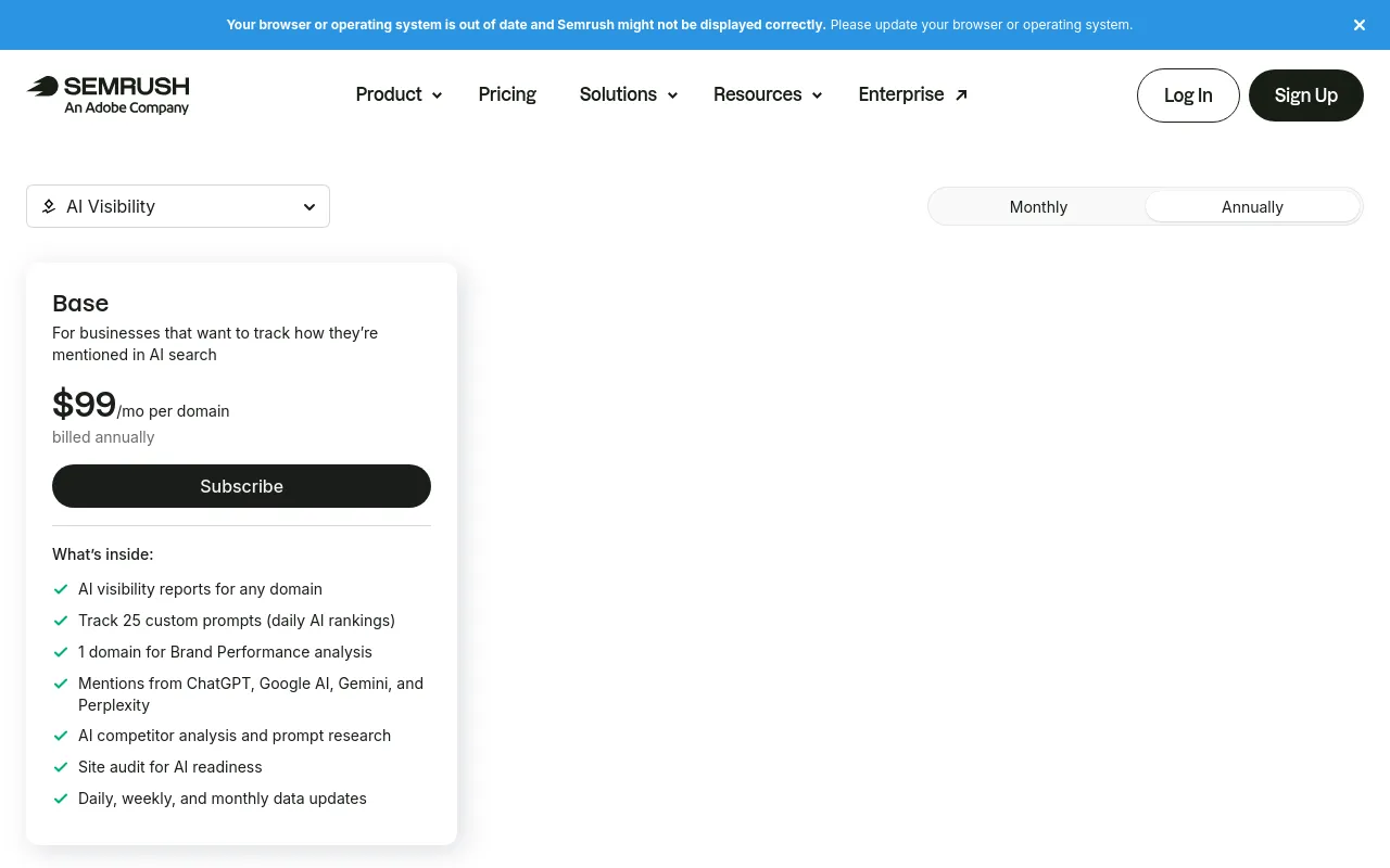 Screenshot of Semrush AI Visibility Toolkit