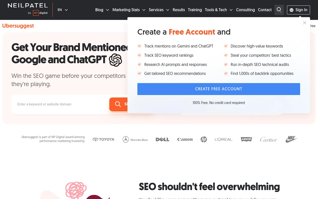 Screenshot of Ubersuggest